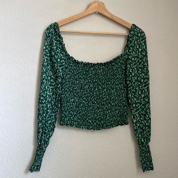 Reformation Pinto Floral Long Sleeve Square Neck Smocked Blouse Size Small - Picture 3 of 8